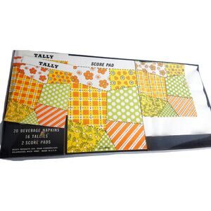 Vintage Contempo Bridge Set Patchwork Psychedelic Napkins Tallies Score Cards